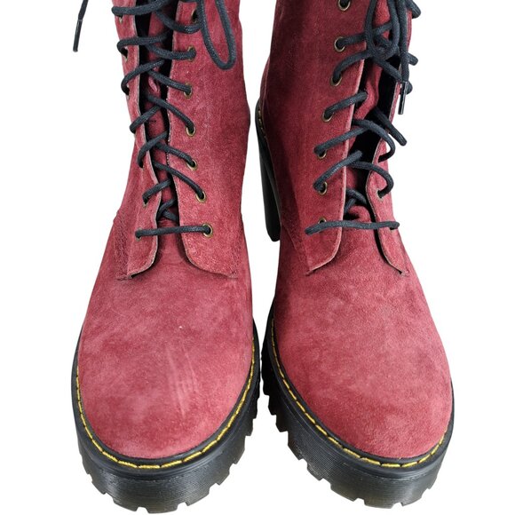 Dr Martens Kendra Platform Heeled Lace Up Boots Size 11 Wine Red Combat Leather - Picture 3 of 14